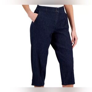 Karen Scott Petite Denim Comfort Waist Capri Pants Size 12P Dark Wash Blue NEW